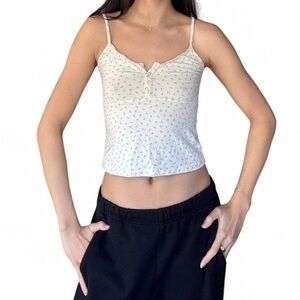 Brandy Melville Women's Cream Floral Tank Top